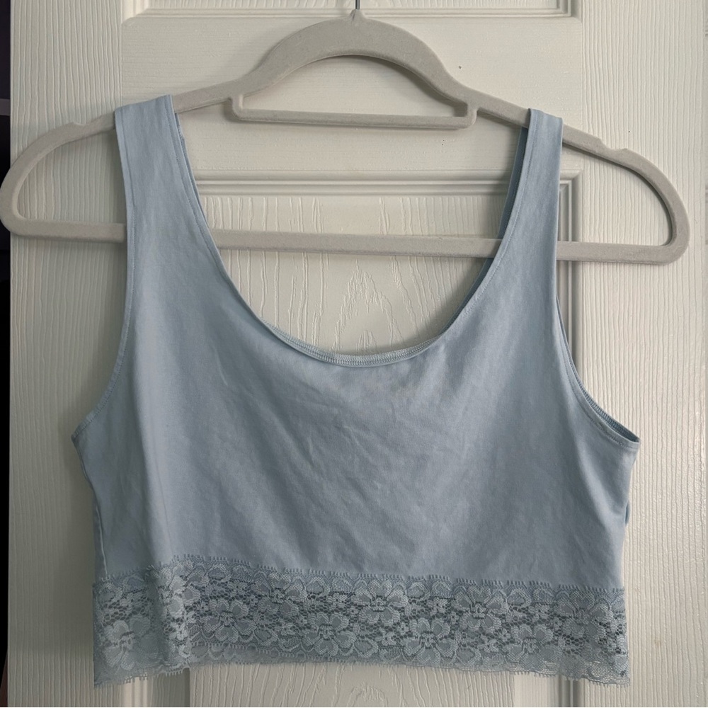 Light Blue Lace Trim Tank Top